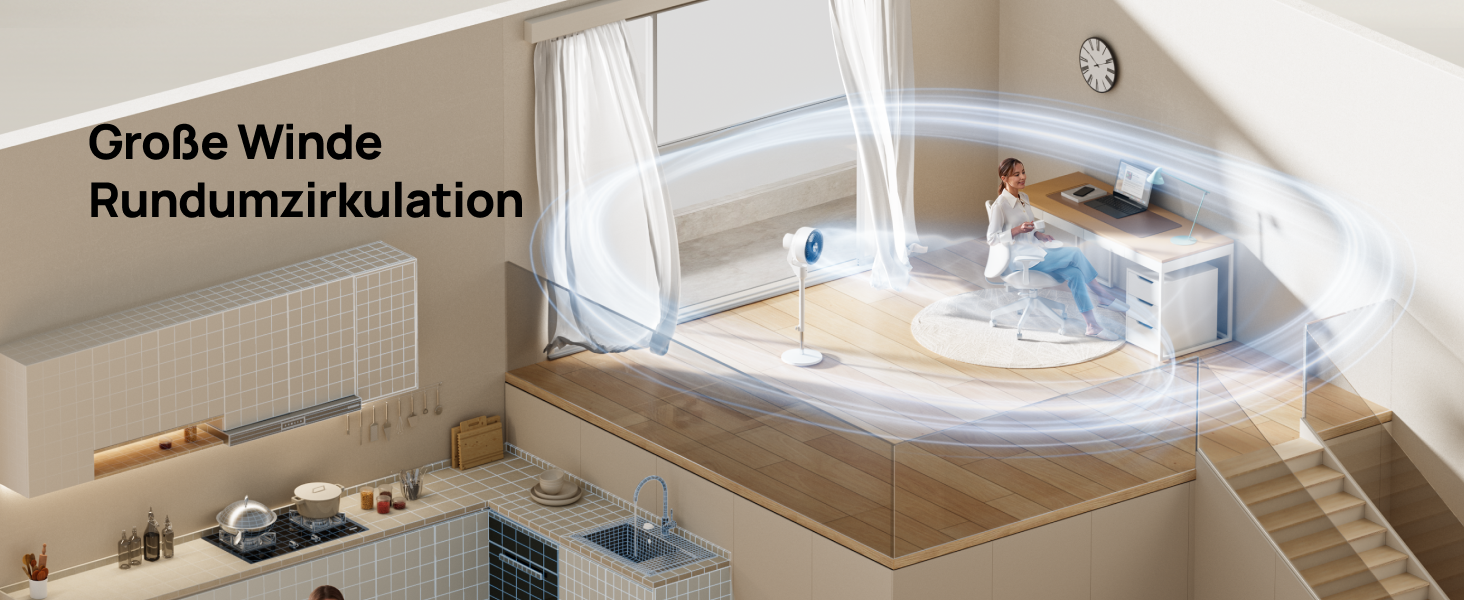 Дрео Безшумний підлоговий вентилятор з осциляцією, 1444 м³/год, 3 швидкості, таймер 6 годин, пульт дистанційного керування, циркуляція повітря за 3 хвилини, функція ароматерапії, білий