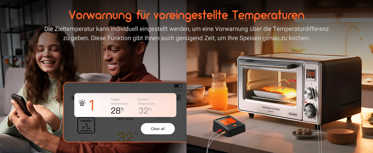 Цифровий термометр для гриля Inkbird IDT-34C з Bluetooth, бездротовий термометр для м'яса та духовки, сигнал тривоги температури, 45 м радіус дії, для гриля, випікання, BBQ