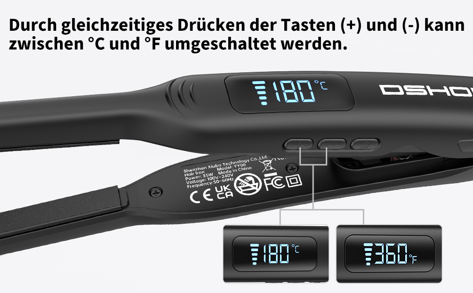 Випрямляч для волосся DSHOW для короткого волосся, 9 мм, 2-в-1 для бороди та чубчика, всі типи волосся (Чорний)