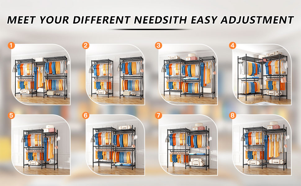 Металева стійка для одягу з гачками, вантажопідйомність до 376 кг, 187 x 44 x 194 см, чорна