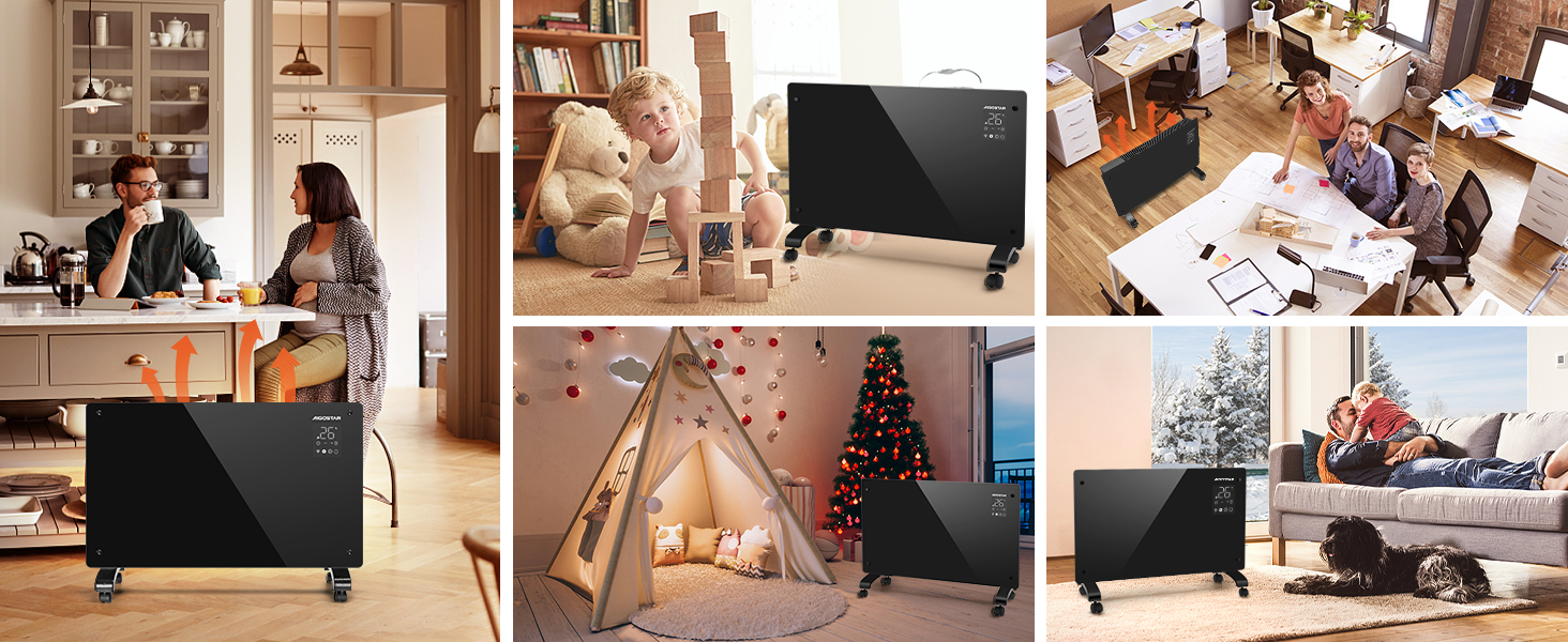 Електричний конвектор Aigostar з термостатом та Wi-Fi, 2000W, для приміщень до 30 м², чорний