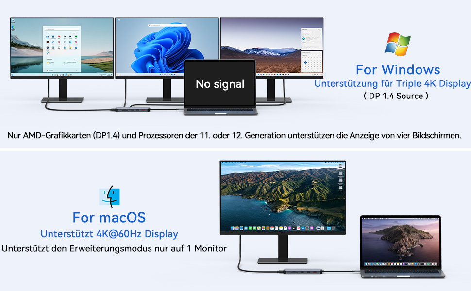 LIONWEI UC3703 Док-станція: Dual DP, Triple Display, USB-хаб 12-в-1 з 8K HDMI, 2 x USB 3.1, 100W PD, Ethernet, SD/TF-кардридер (сірий)
