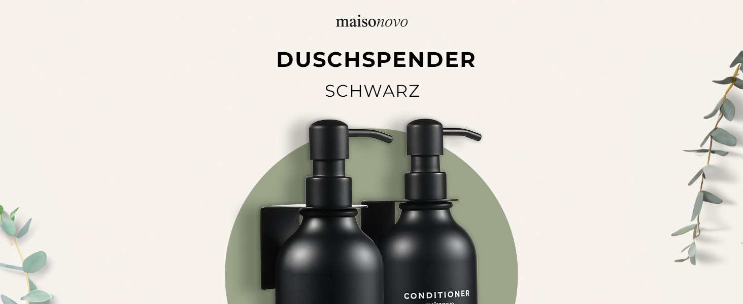 Шампунь MaisoNovo у пляшках для наповнення – дозатори для рідкого мила та гелю для душу, настінний монтаж – набір з 3 пляшок об'ємом 500 мл, янтарного кольору, з чорним дозатором (набір з 2 чорних дозаторів)