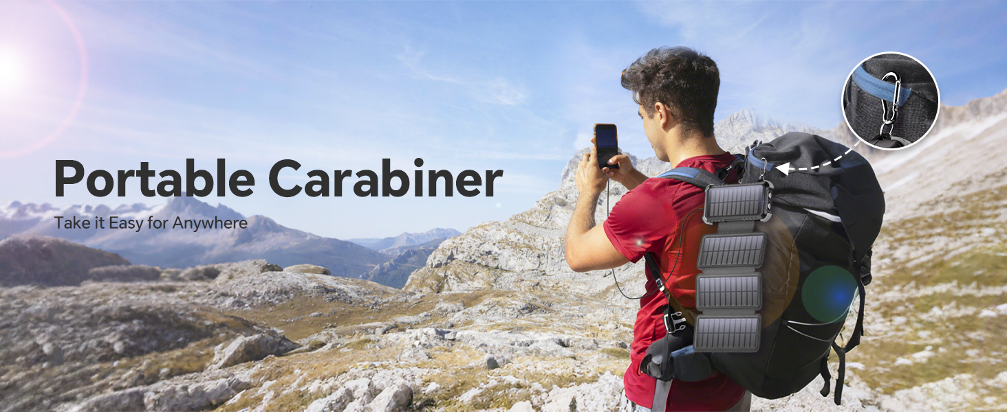 Сонячний Power Bank 26800mAh з 5 виходами USB та USB-C, водонепроникний, з ліхтариком та карабіном, для кемпінгу та зарядки телефонів/планшетів (сірий)