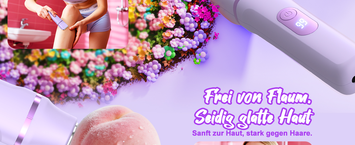 Електричний жіночий тример 3-в-1 для тіла та інтимної зони з LED-дисплеєм, USB-зарядка, IPX7, фіолетовий