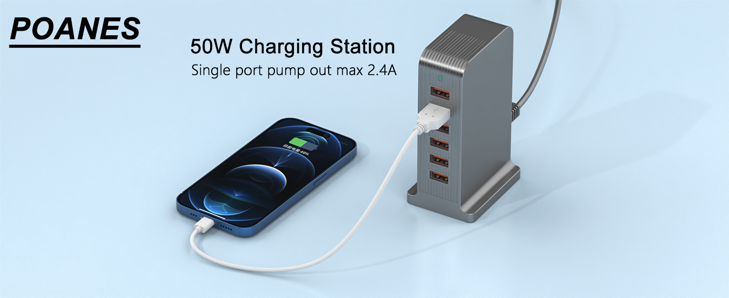 Зарядний пристрій USB мережевий 6 портів 25W/50W для iPhone, Samsung, LG, Huawei та інших (Чорний/Сірий)