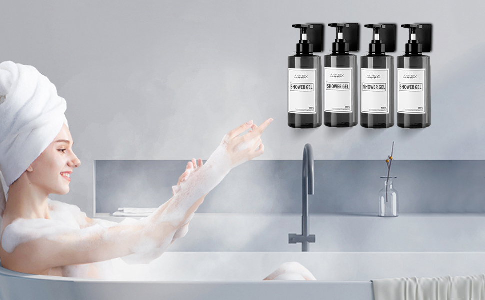 Набір дозаторів для мила настінний, 4шт. Без свердління, 500мл, коричневий. Етикетки в комплекті для душу/кухні/ванної кімнати