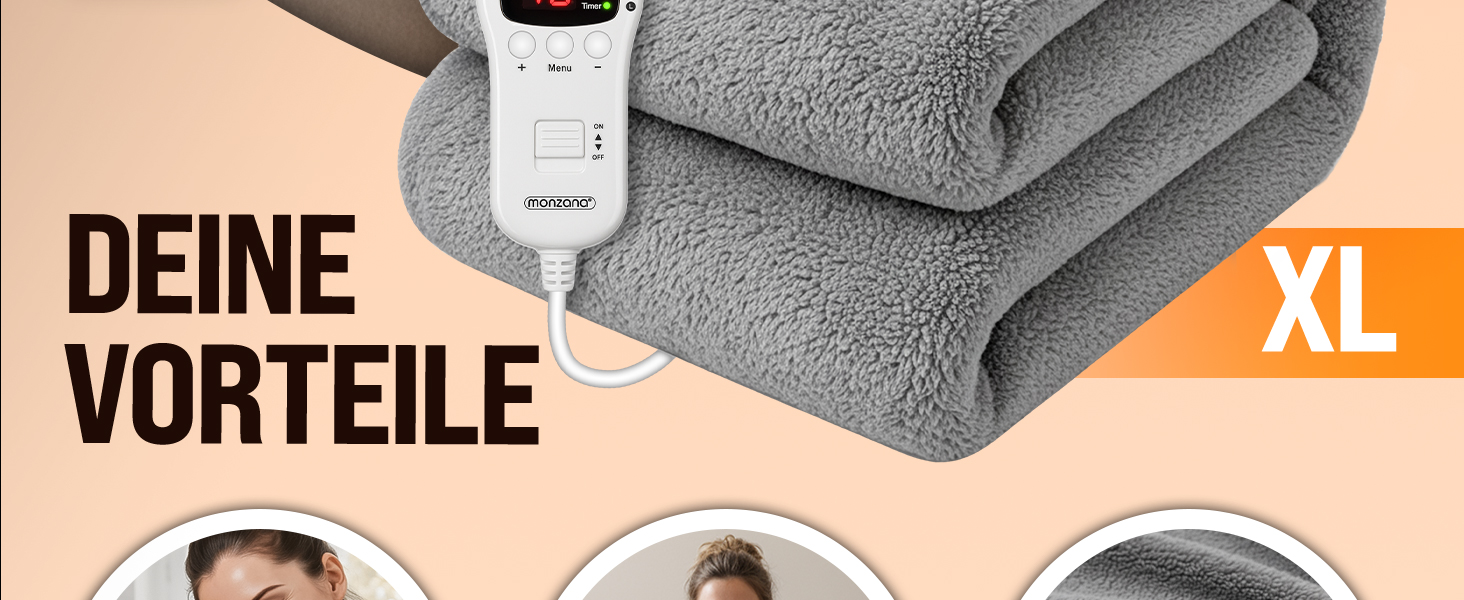 Електрична ковдра Monzana® 180x130 см, 120 Вт, 10 режимів нагріву, таймер, захист від перегріву, пральна, тепла флісова ковдра для ліжка
