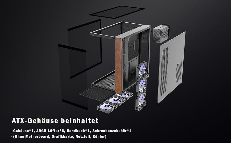 Корпус для ПК ANSAITE P7: Mid-Tower з 6 PWM ARGB-вентиляторами, скляна панель 270°, Type-C, чорний