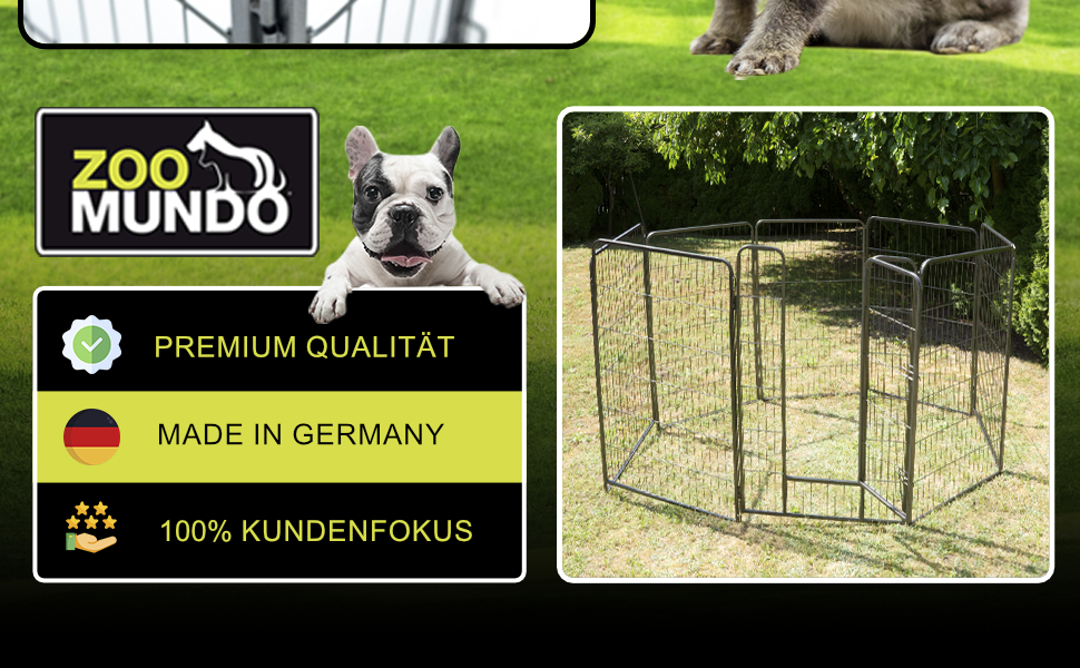 Zoomundo Забіг для цуценят 100см, XL: забіг для тварин, клітка, огорожа, загін для цуценят - Black Edition