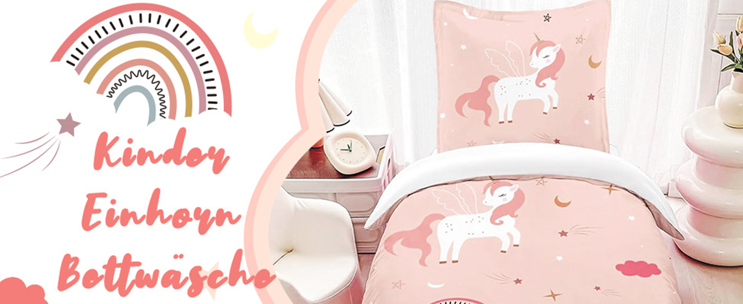 Бетя для ліжка HOM Einhorn 135x200 - рожева постільна білизна з ковдрою та подушкою для дівчаток, 2 шт.