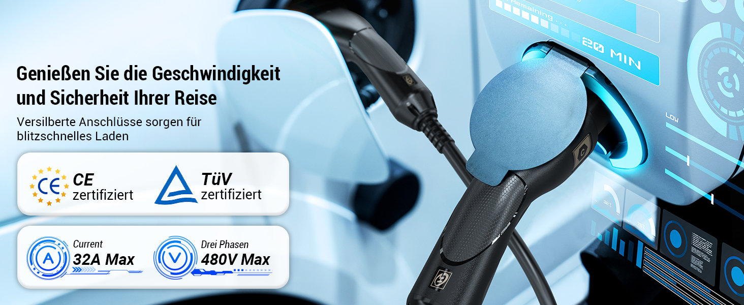 Кабель для зарядки електромобіля Tera EV Typ 2 22kW 32A 7.5м 3-фазний Mennekes IP55