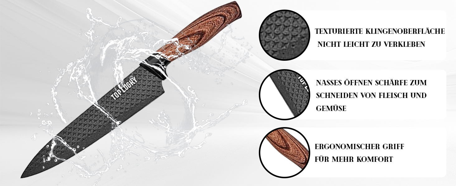 Набір кухонних ножів, 6 предметів, чорний, гострий, з антипригарним покриттям, нержавіюча сталь, з підставкою для ножів (чорний)