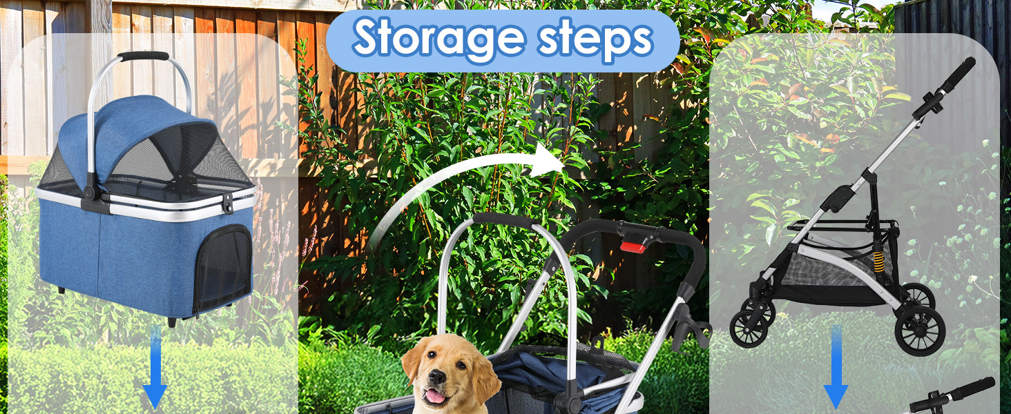 Візок для собак Mamizо 3-в-1: візок, переноска, сумка, до 20 кг, з відкидною конструкцією, 360° колеса, колір срібно-блакитний