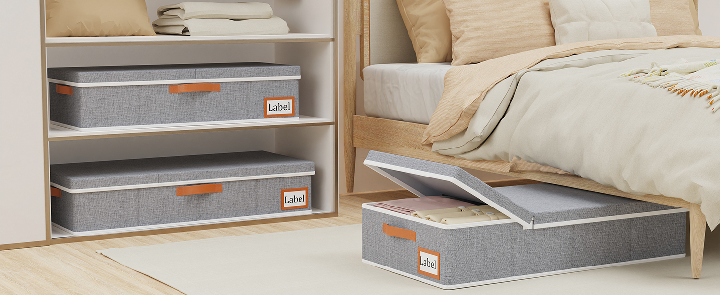 Yawinhe 2 Pack Under Bed Storage Box, Storage with Lid, Foldable Storage Bag with Handle Grips, for Bedspreads, Blankets, Clothes, 60x30x15cm, (60x30x15cm/1-Pack, Grey)