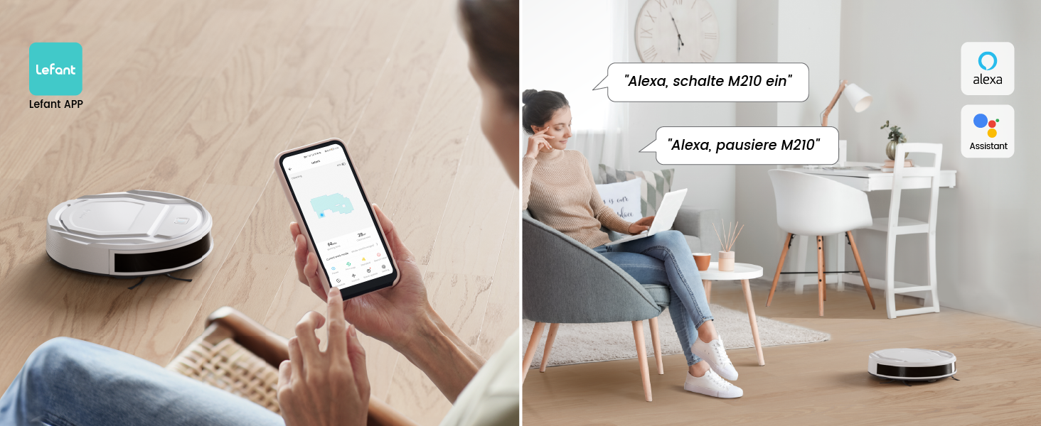 Робот-пилосос LEFANT M210P Champagnergrau: потужність 2200Pa, 120 хв роботи, Wi-Fi, для килимів, шерсті тварин та твердих підлог