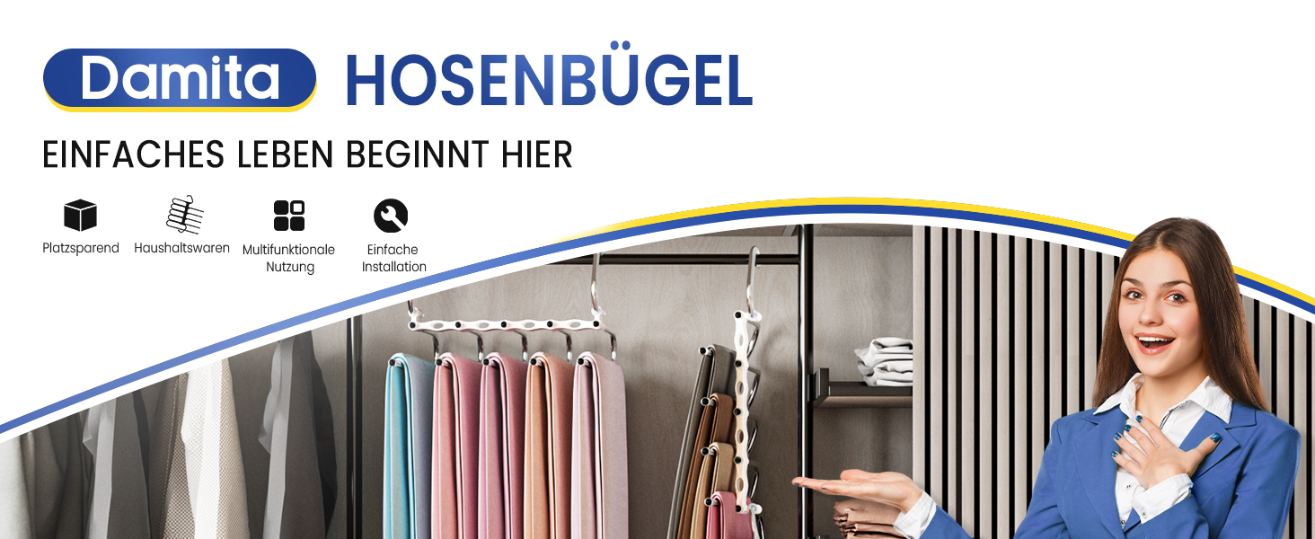 Фальшбугель для штанів DAMITA - 2 шт. (білий) - фальшбугель, органайзер для шафи, штани, джинси, спідниці, шарфи, для жінок та чоловіків