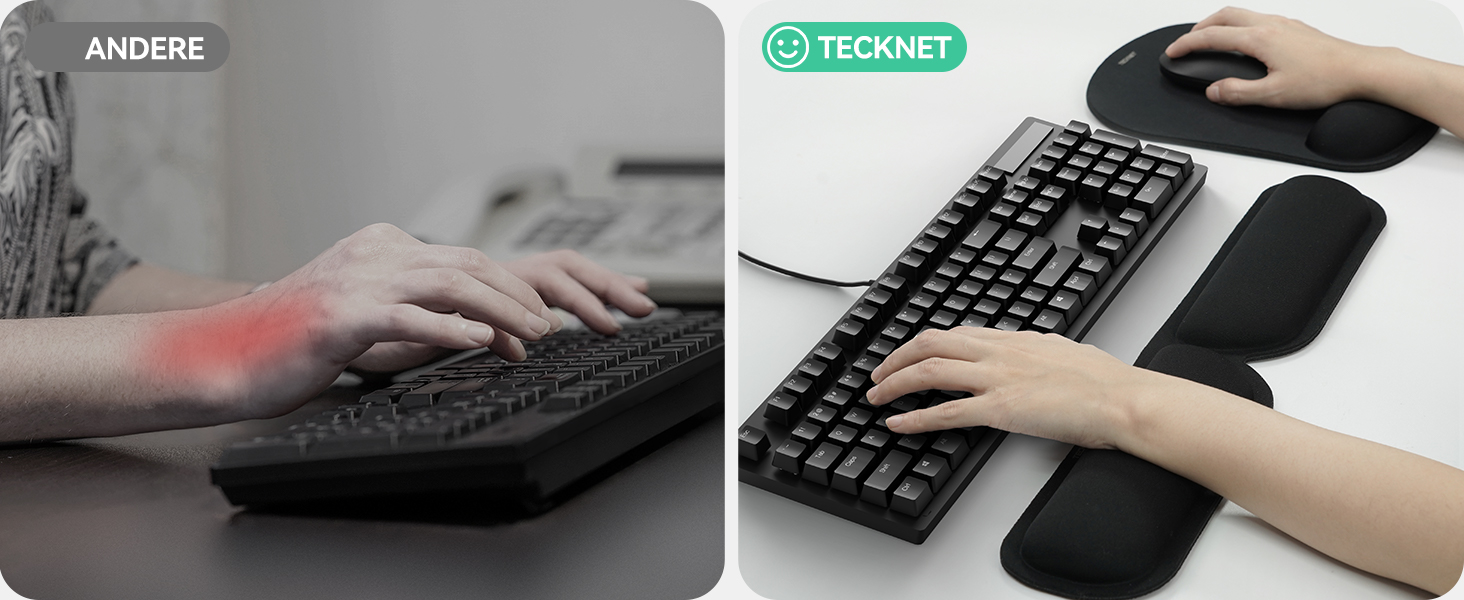 Підставка для зап'ястя TECKNET для клавіатури, 43 см, з піною пам'яті 70D, ергономічна, проти болю в зап'ясті, для ПК, ноутбука, геймінгу (складний набір, чорний)