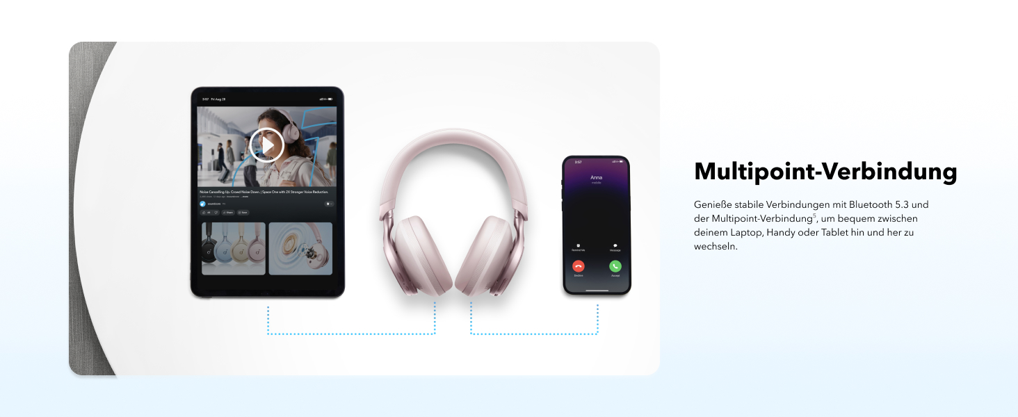 Soundcore Space One Рожеві Бездротові Навушники з Активним Шумозаглушенням Bluetooth 5.3, 40 годин, Hi-Res Audio, App