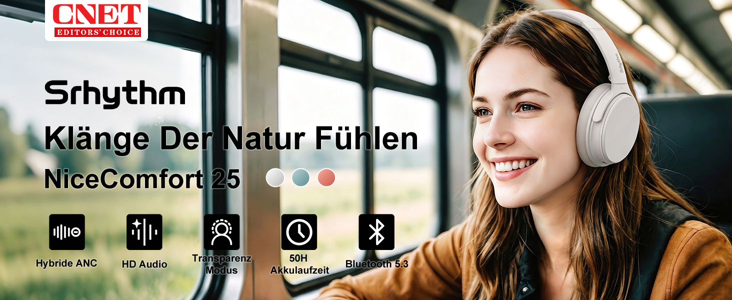 Бездротові навушники-вкладки Srhythm NC25 з активним шумозаглушенням (ANC), Bluetooth, NFC, HiFi звук, 40 мм динаміки, вбудований мікрофон, складані (Колір: Туманно-білий)