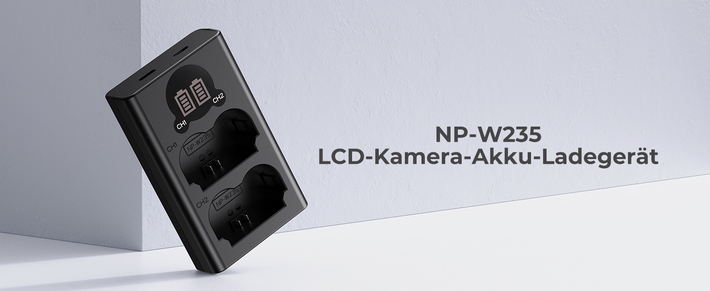Зарядний пристрій K&F CONCEPT NP-W235 з LED-дисплеєм, Dual Slot, Micro USB та Type-C, сумісний з Fujifilm X-T5, X-T4, GFX 100S, X-H2S, GFX 50S II, VG-XT4. Підтримка передачі даних.