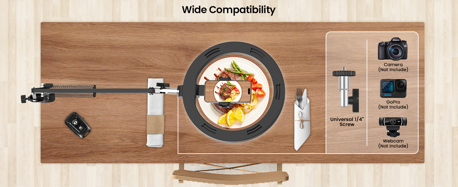 Настільний штатив з кільцевим світлом для кухні та фуд-відео – 10 дюймів | Штатив з кільцевим світлом для зйомки їжі, рецептів, відео та стріму