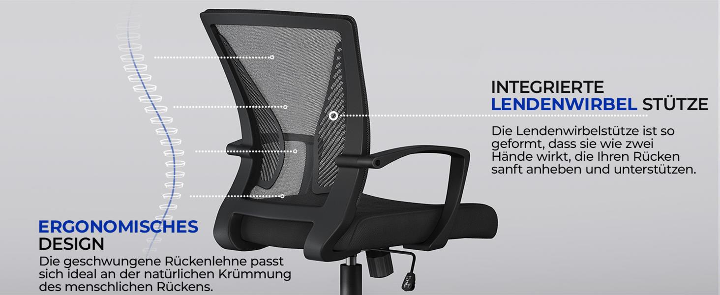 Офісний крісло Yaheetech ергономічне, комп'ютерне з сітчастою спинкою, з підлокітниками, для офісу та дому, чорне, до 136 кг, з регулюванням висоти та функцією гойдання