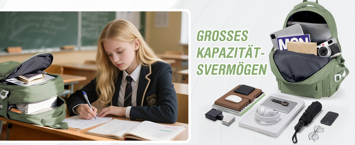 Шкільний рюкзак HYC00 для дівчаток та хлопчиків-підлітків, водонепроникний, для ноутбука 14 дюймів, зелений M4