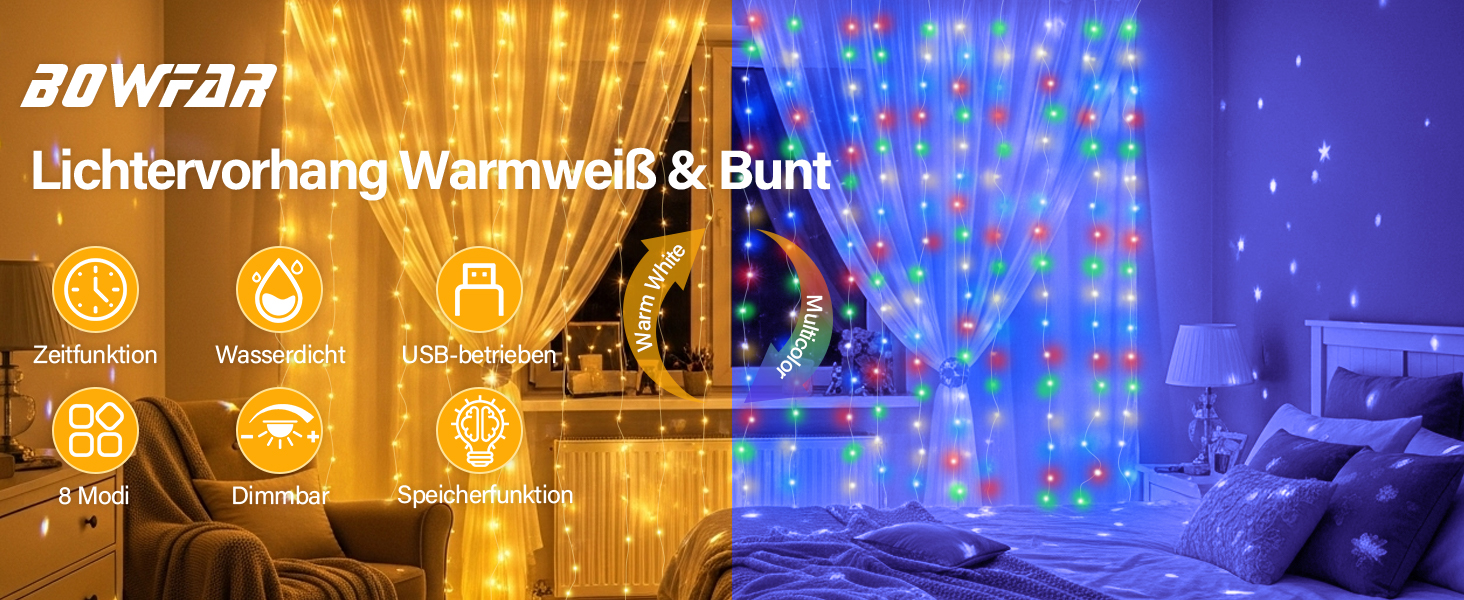 Ламповий фонтан 3x3м, 300 LED, USB, 8 режимів, пульт, IP65, для декору, свята, вечірки, тепле світло, мідний дріт