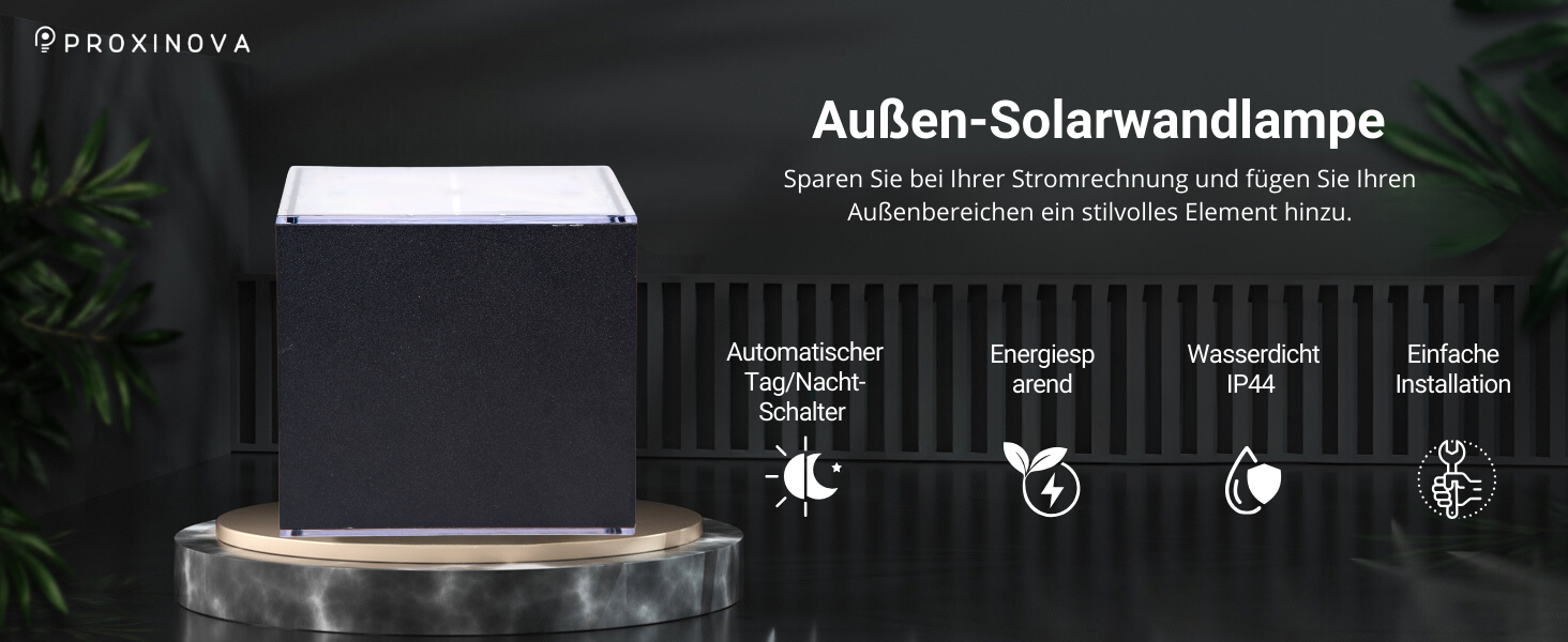 Сонячна вулична лампа Proxinova Solar Wandleuchte - Водонепроникне освітлення для забору, бездротове освітлення саду, дизайн освітлення атмосфери, проста установка, сенсорна вулична лампа | 2 шт. Кубічна 2.0