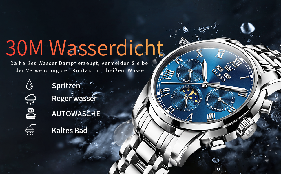 Чоловічий механічний годинник OLEVS 6692 з автопідзаводом: золотистий корпус, чорний циферблат та ремінець, фаза місяця, водонепроникний, люкс бізнес-стиль