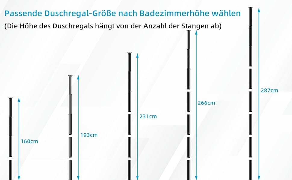 Телескопічна поличка для душу Bomclap з 5 кошиками, кутова, металева, чорна. Регульована висота 106-287 см, без свердління.