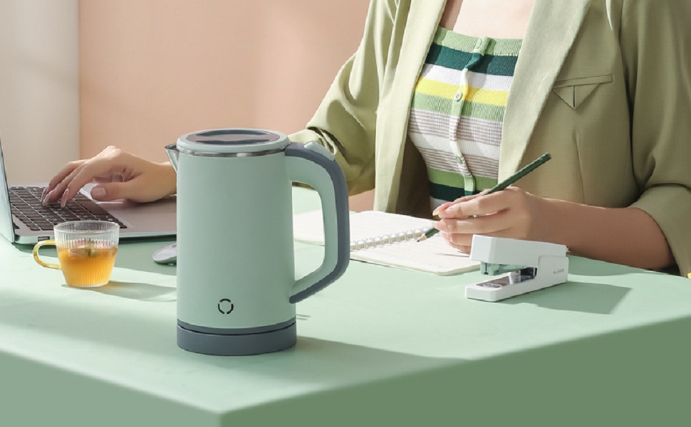 Stainless Steel Electric Kettle - 800ML Portable Travel Kettle - Fast Boil (5 Mins) - Quiet, Mini Camping Kettle (Black)