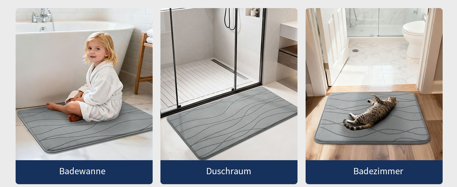 Килимок для ванної кімнати chakme з ефектом пам'яті, антиковзаючий та вбираючий м'який килим у ванну, що переється (60x150 см, сірий)