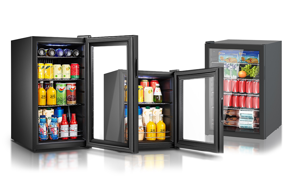 Міні-холодильник Heinrich's з скляними дверцятами: компактний, тихий (40dB), LED-підсвітка, для офісу, кемпінгу, саду, 77 літрів, 3 полиці