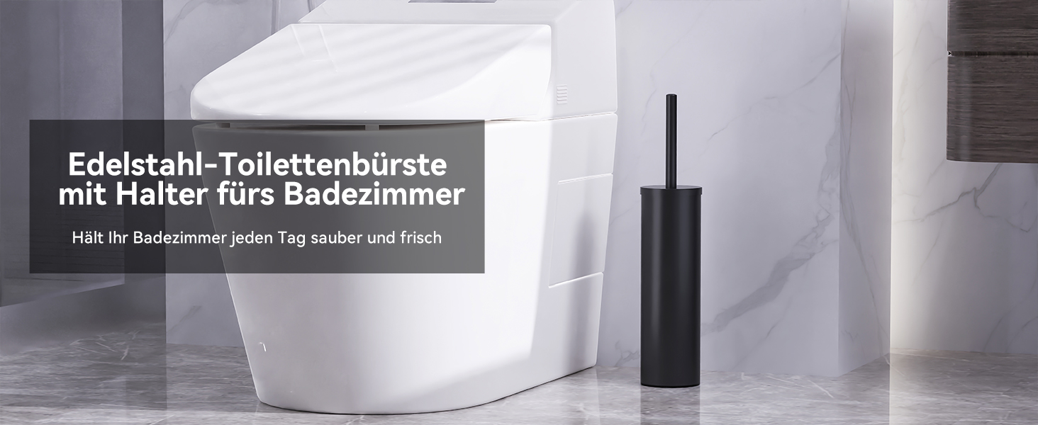 Торцева щітка для унітазу DOWRY з тримачем, 2 насадки, металева, чорна, циліндрична