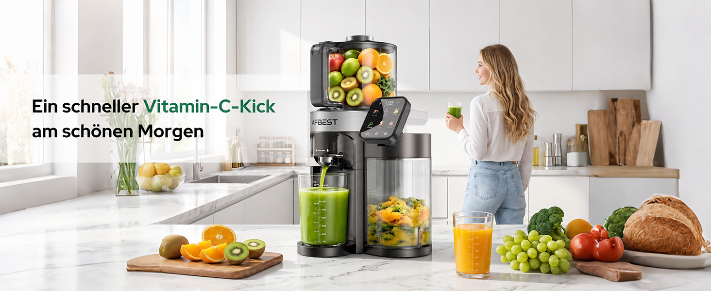 Повільна соковижималка 3-в-1 Slow Juicer з XL-завантажувальним отвором 155 мм, сіра