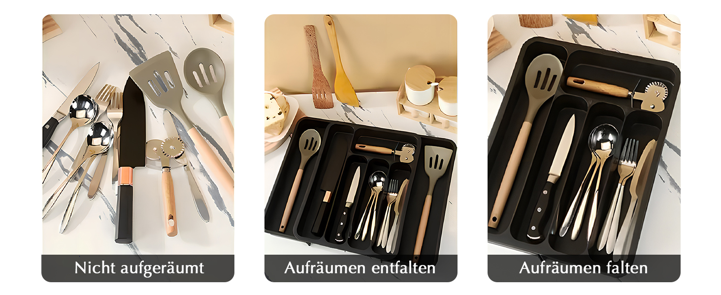 Органайзер для столових приборів в шухляду (28-47.5 см, XXL, чорний) - Розсувний лоток для ложок, виделок, ножів