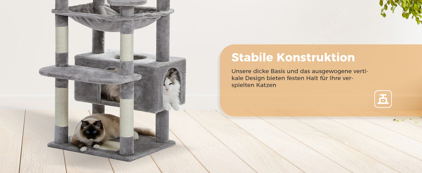 Котячий комплекс PAWZ Road для великих котів, 184 см, сірий. Двоповерховий, з сизалевою оббивкою, 2 стійки, будиночок та кошик для дому.