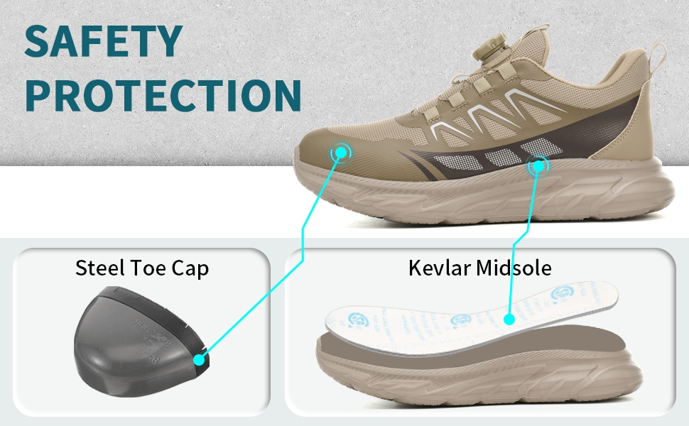 Робочі черевики для чоловіків та жінок. Зручні, дихаючі, з металевим носком. Індустріальні черевики для роботи з пряжками та шнурівками (41 EU, Хакі)