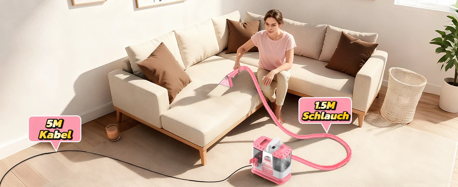Пилосос для чищення м'яких меблів Polsterreiniger 500W 18kPa з функцією самоочищення, червоний. Для килимів, диванів, авто