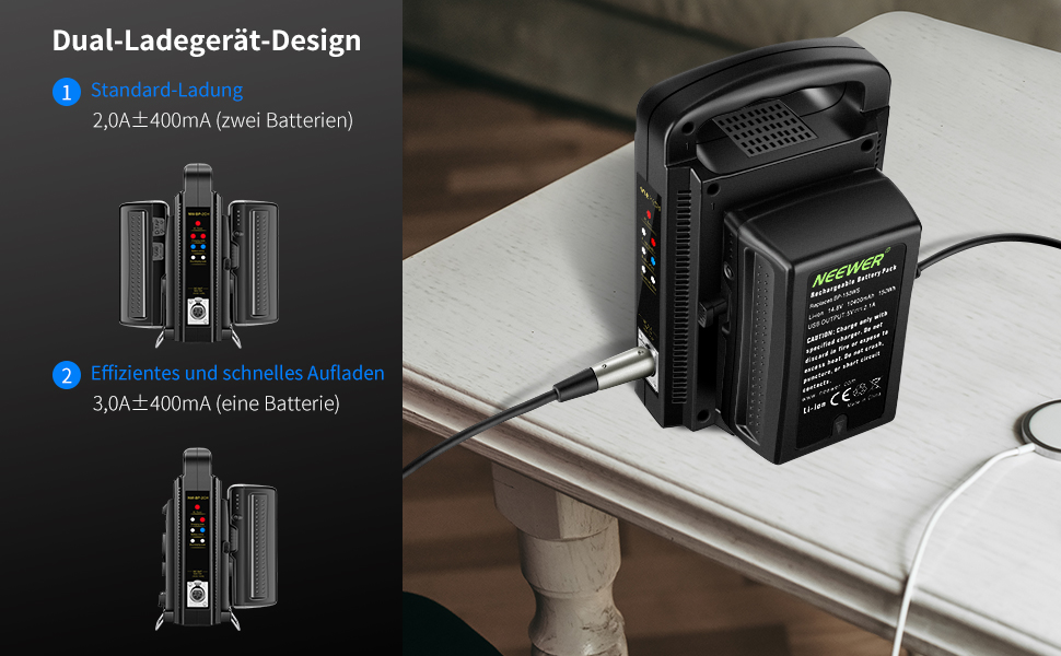 Зарядний пристрій Neewer з 2 каналами V-Mount/V Lock, DC 16,5V, для камер та освітлення
