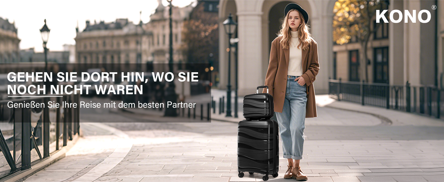 Набір валіз KONO 2 шт: велика валіза-тролі (56 см) + косметичка з поліпропілену, з 4 колесами та TSA-замком (кремовий білий)