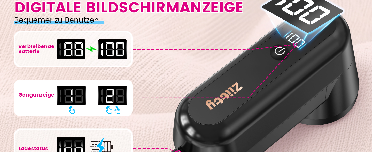 Електричний видалення ворсу Ziitty: портативний, з LED-дисплеєм, 3 леза, USB-C, для всіх тканин