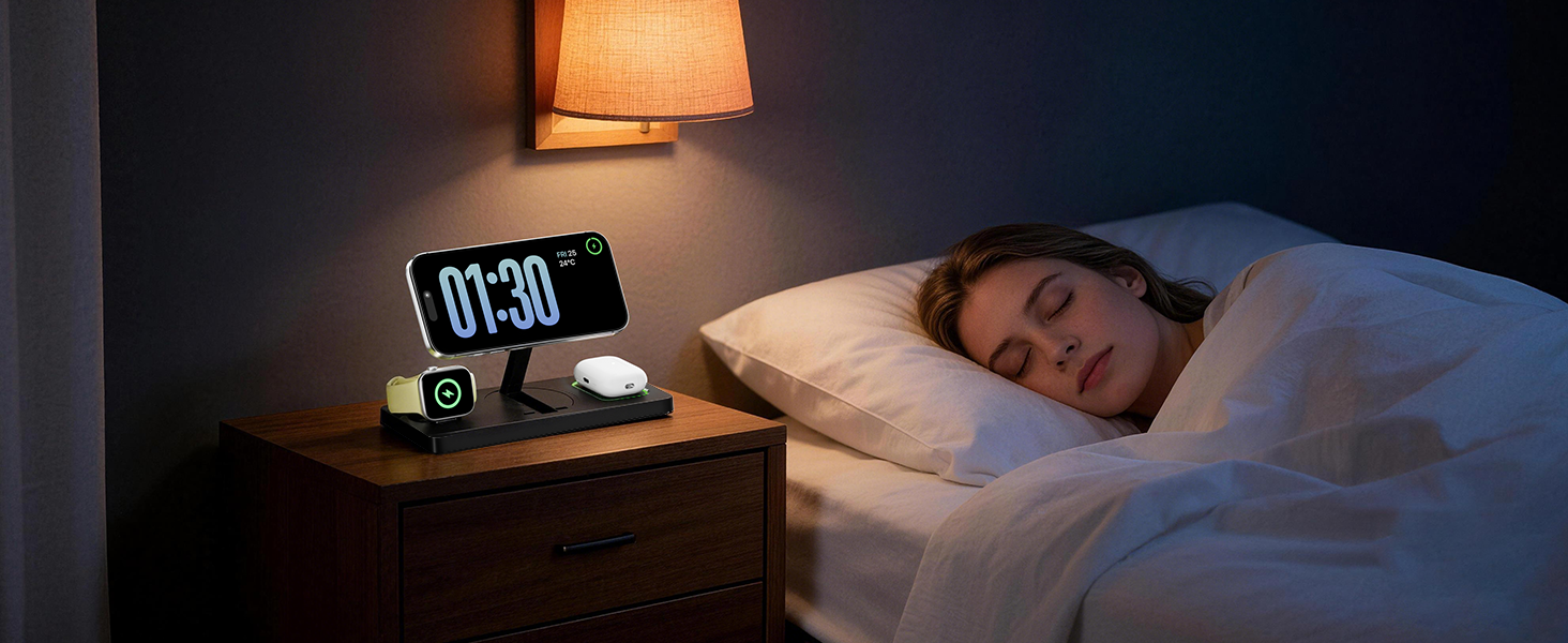 MagSafe зарядна станція 3-в-1 для iPhone, Apple Watch та AirPods (20W адаптер) - Чорна, складна індуктивна зарядка MagSafe сумісна з iPhone 17/16/15/14/13/12