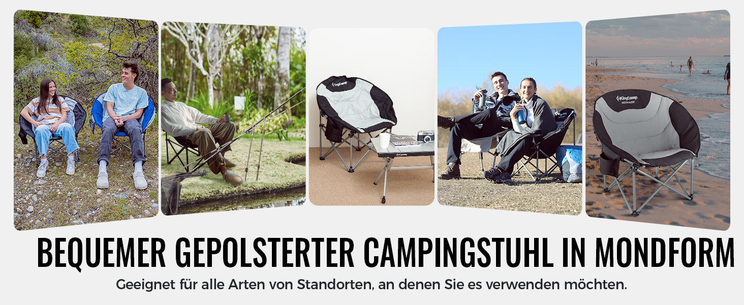 Крісло для кемпінгу KingCamp Moonchair XXL - зручне, м'яке, для відпочинку на природі, риболовлі, саду, балконі. Макс. вантажопідйомність 205 кг, з підстаканником та високою спинкою.