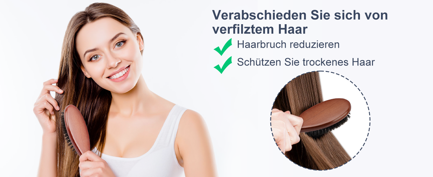 Дерев'яна щітка для волосся AISEELY з щетиною дикого кабана (2 шт.) - зменшує ламкість та пухнастість