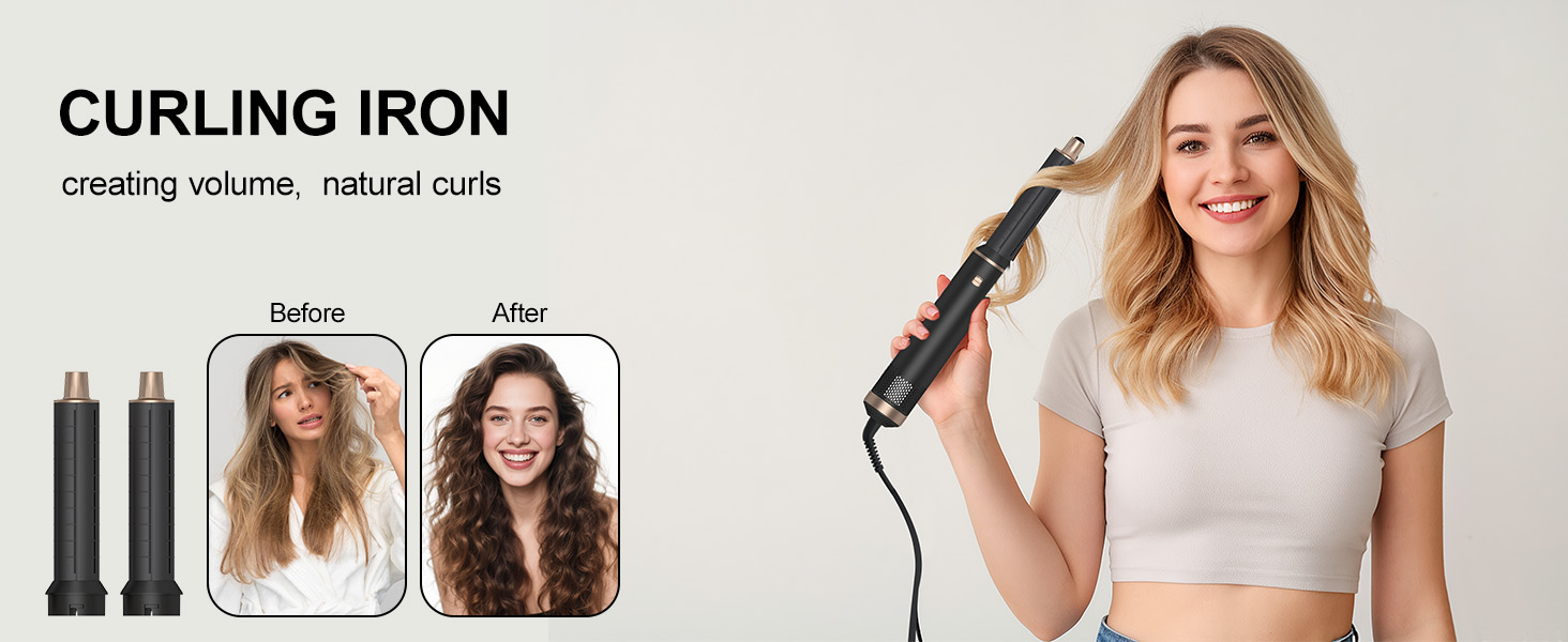 Професійний стайлер для волосся 5 в 1: фен, плойка, щипці, щітка для об'єму та випрямлення, іонний, для всіх типів волосся, чорний