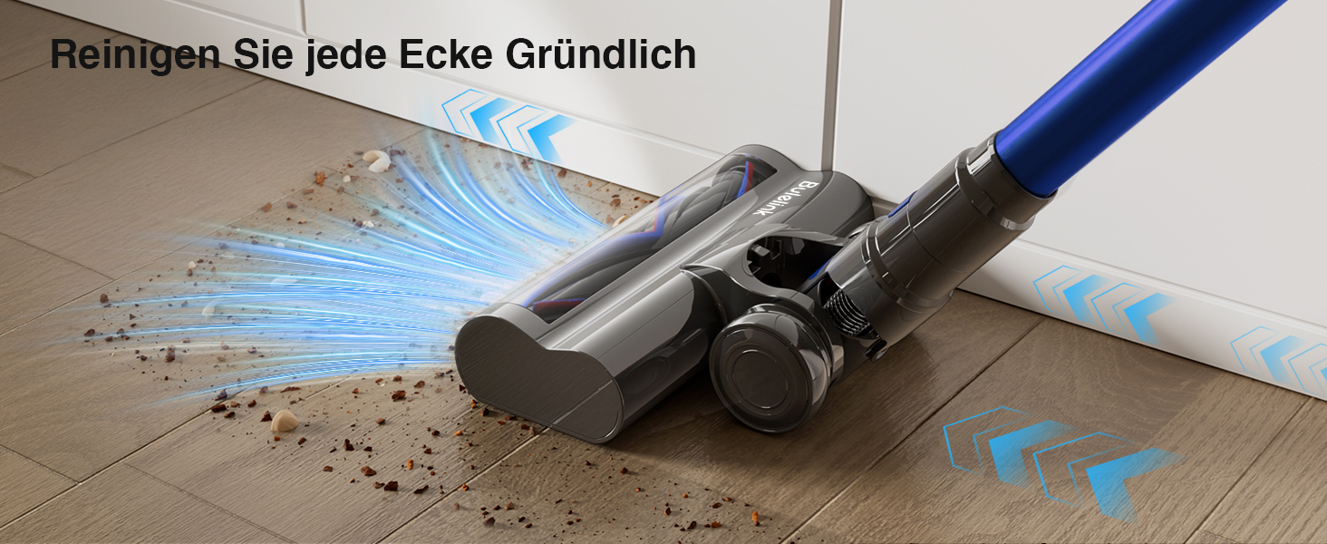 Бездротовий акумуляторний пилосос 45000 Па/550 Вт/65 хв, об'єм 1,6 л з дисплеєм, антизаплутувальною насадкою, самостійне стояння, док-станція на стіні, 8-шарова фільтрація, тиха робота, для шерсті тварин/килимів/твердих підлог/автомобіля, блакитний