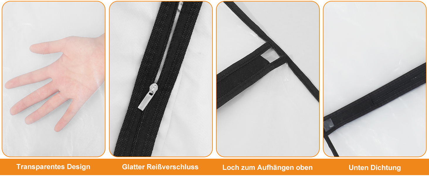 12 містких мішечків для одягу Dntorx 100 x 60 см, PEVA, прозорі, з блискавкою. Захист для костюмів, сорочок, суконь, пальто.